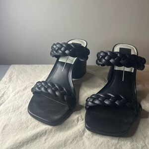 Black Block Heel Platform Shoes with Ankle Strap